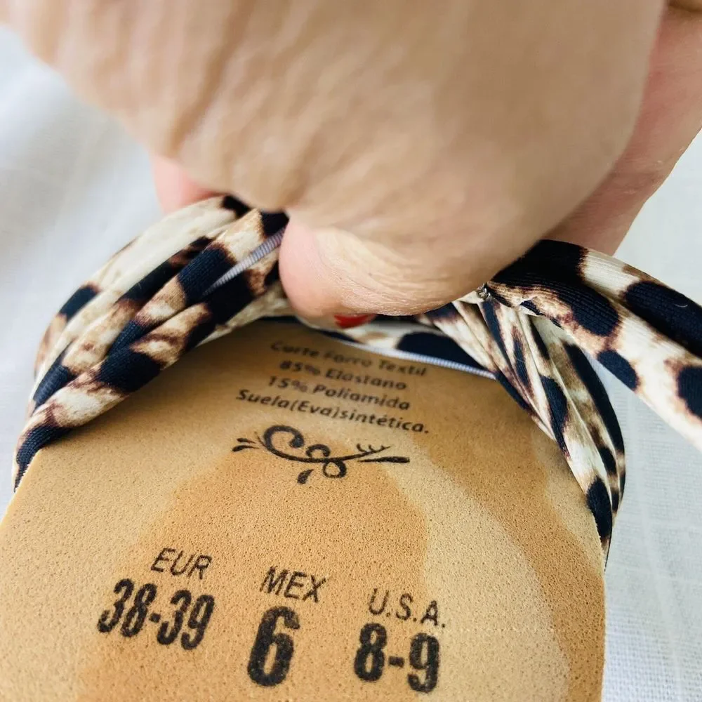Chula 3 Loop Flat Lace Up Sandals Leopard‎ Interchangeable Laces Womens 8-9 NEW